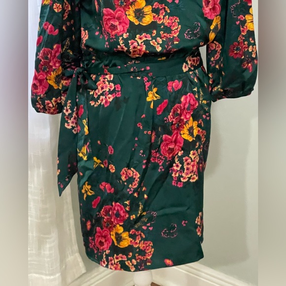 Tacera Green Floral Faux Wrap Midi Dress M - Picture 10 of 11